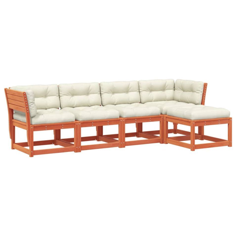 Salon de jardin 5 pcs avec coussins marron bois pin massif - Photo n°1