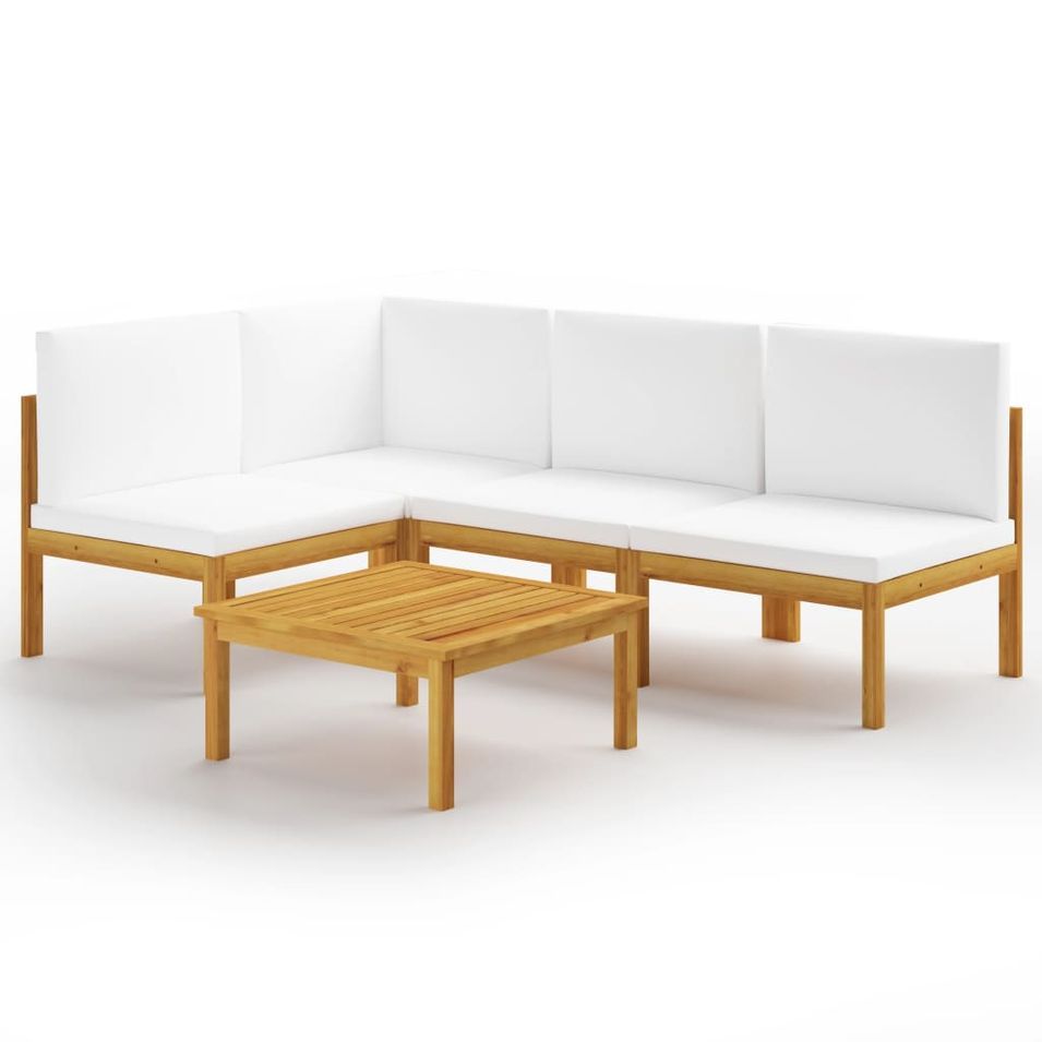 Salon de jardin 5 pcs avec coussins Crème Bois d'acacia solide 4 - Photo n°1