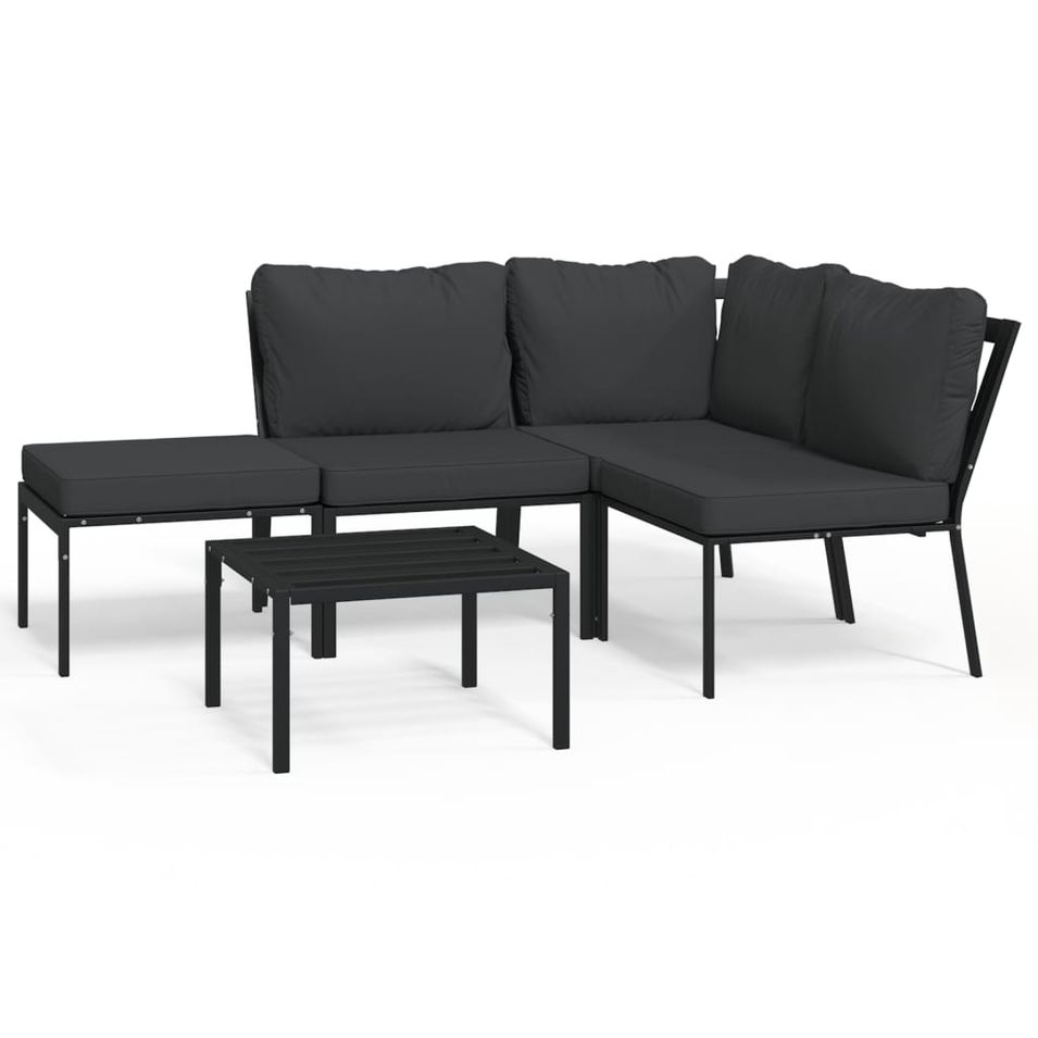 Salon de jardin 5 pcs avec coussins gris acier - Photo n°1