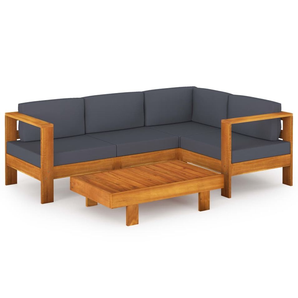 Salon de jardin 5 pcs avec coussins gris foncé Bois d'acacia - Photo n°1
