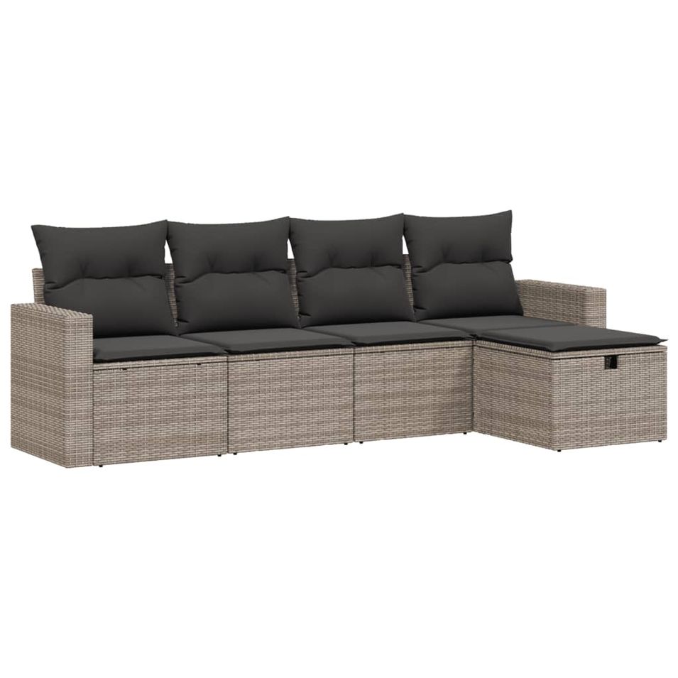 Salon de jardin 5 pcs avec coussins gris résine tressée - Photo n°1