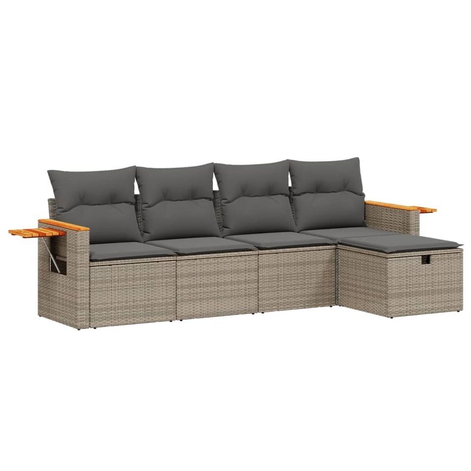 Salon de jardin 5 pcs avec coussins gris résine tressée - Photo n°1