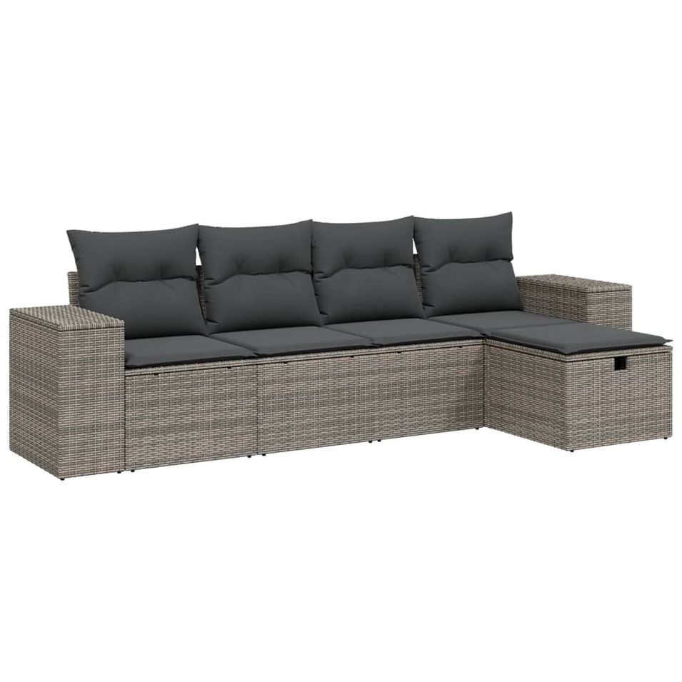 Salon de jardin 5 pcs avec coussins gris résine tressée - Photo n°1