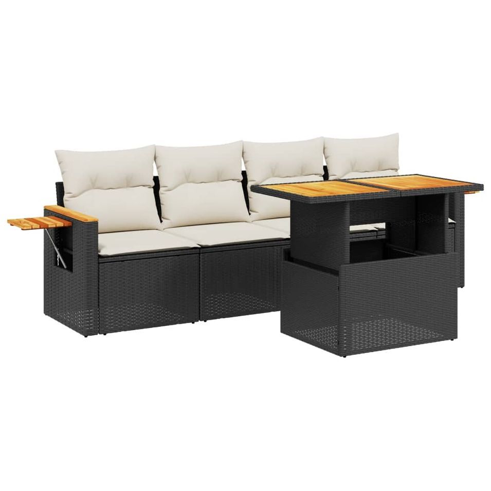 Salon de jardin 5 pcs avec coussins noir résine tressée - Photo n°1