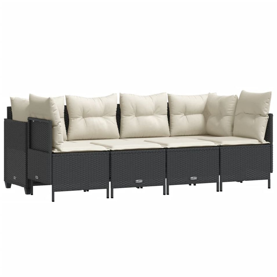 Salon de jardin 5 pcs avec coussins noir résine tressée - Photo n°1