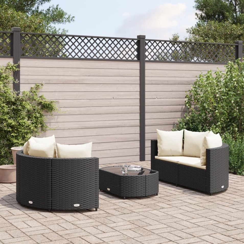 Salon de jardin 5 pcs avec coussins noir résine tressée - Photo n°1
