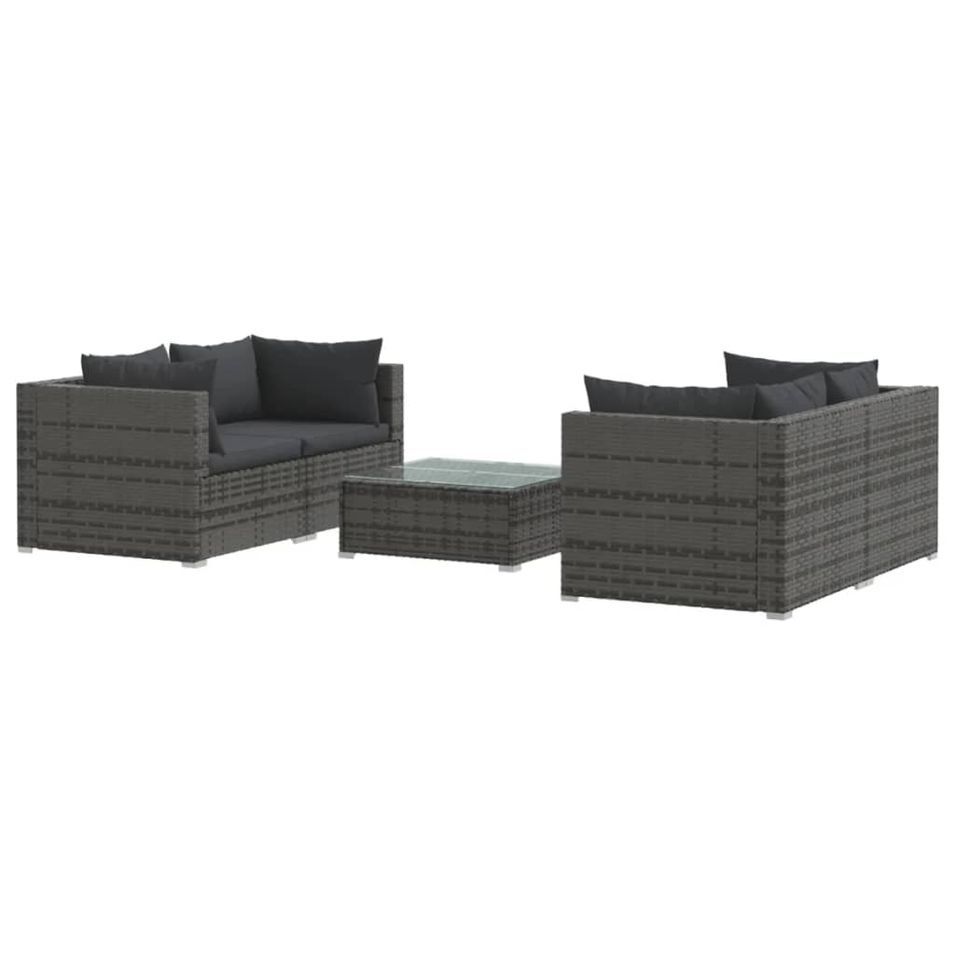 Salon de jardin 5 pcs avec coussins Résine tressée Gris 7 - Photo n°1