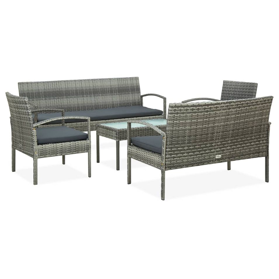 Salon de jardin 5 pcs avec coussins Résine tressée Gris 31 - Photo n°1