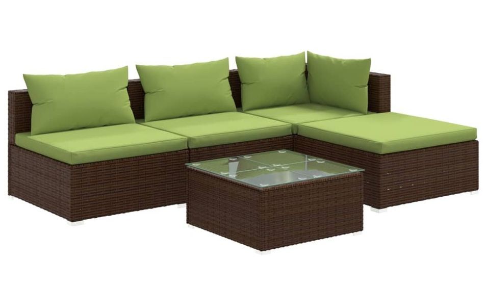 Salon de jardin 5 pcs avec coussins Résine tressée Marron 13 - Photo n°1