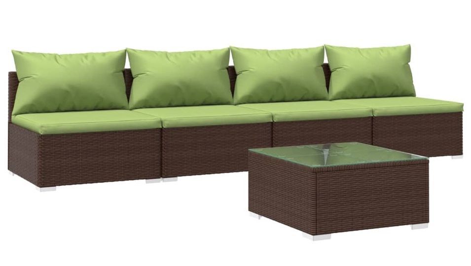 Salon de jardin 5 pcs avec coussins Résine tressée Marron 12 - Photo n°1