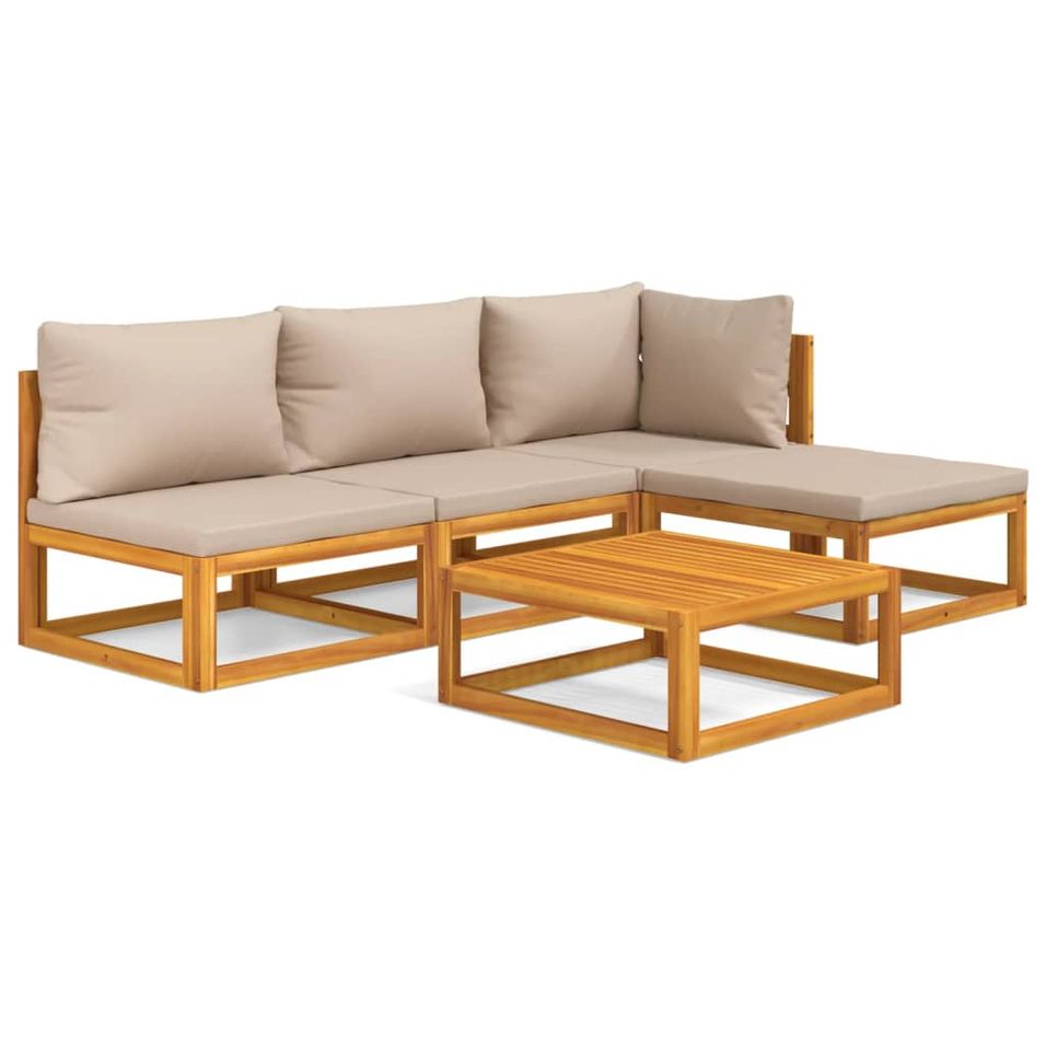 Salon de jardin 5 pcs avec coussins taupe bois massif - Photo n°1