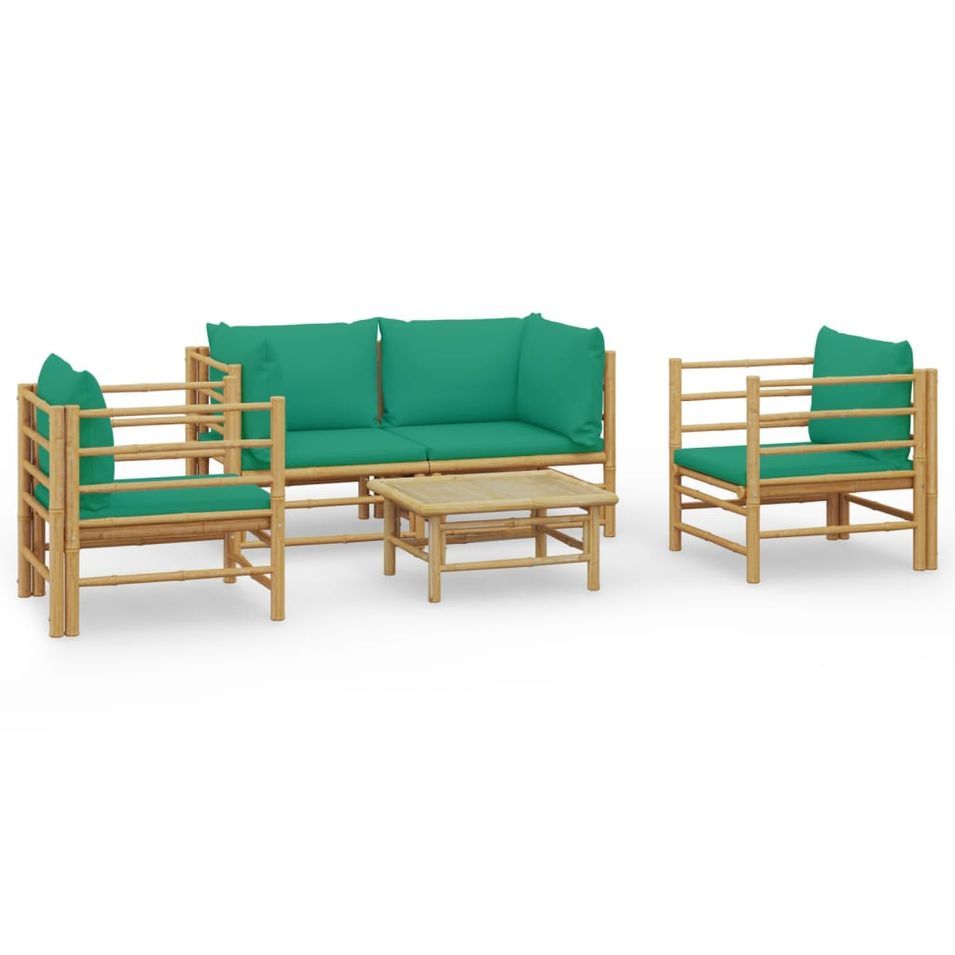 Salon de jardin 5 pcs avec coussins vert bambou - Photo n°1