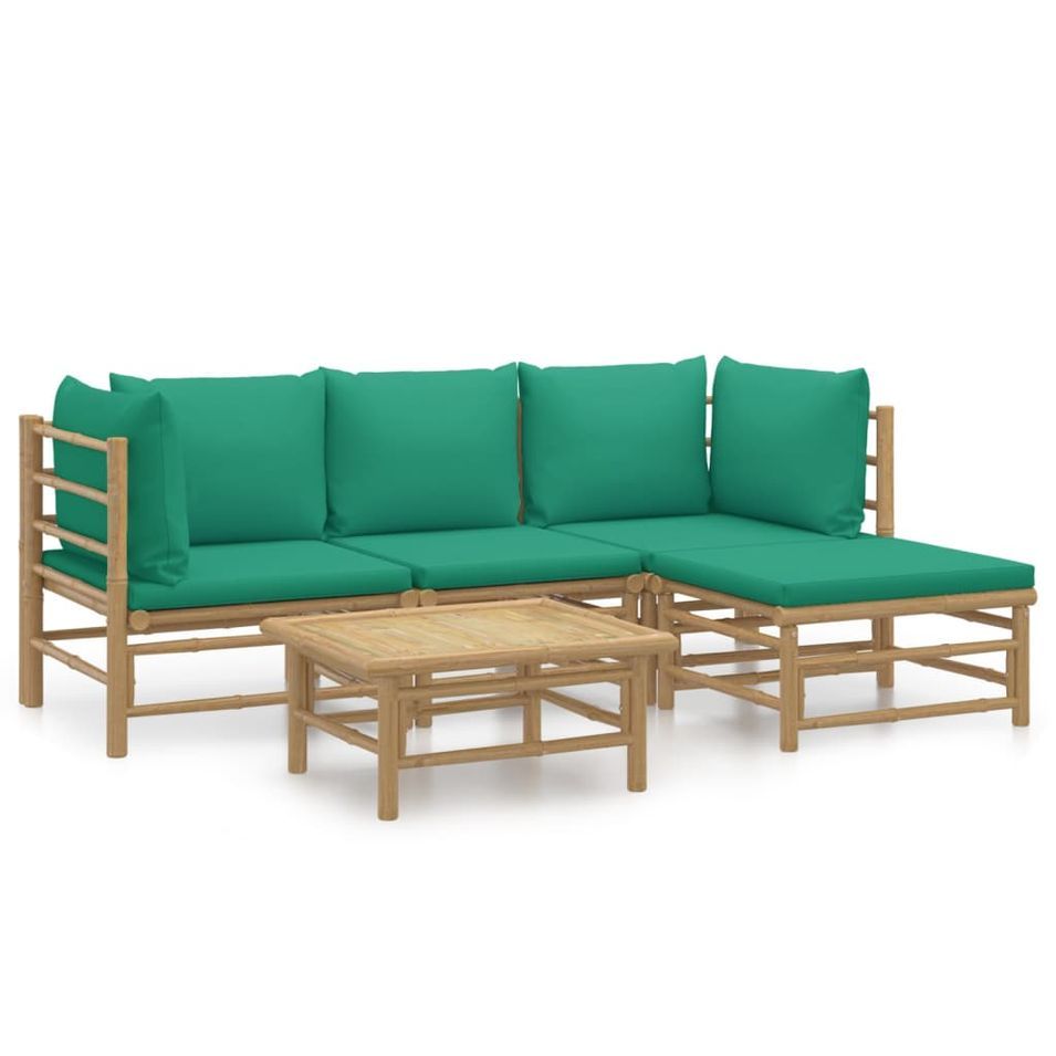 Salon de jardin 5 pcs avec coussins vert bambou - Photo n°1