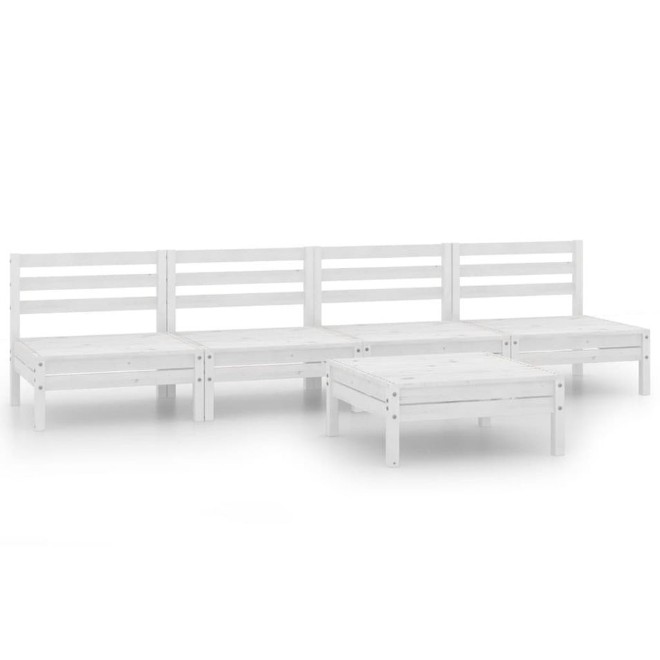 Salon de jardin 5 pcs Blanc Bois de pin massif 20 - Photo n°1
