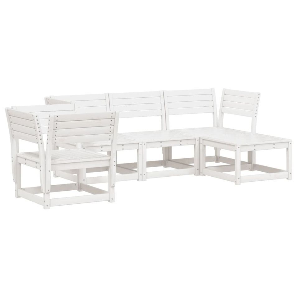 Salon de jardin 5 pcs blanc bois massif de pin - Photo n°1