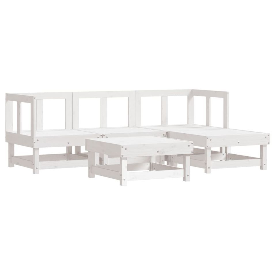 Salon de jardin 5 pcs blanc bois massif de pin - Photo n°1