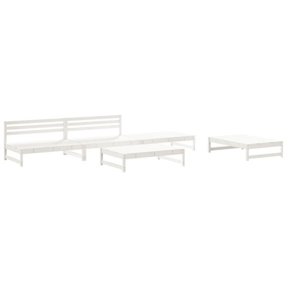 Salon de jardin 5 pcs blanc bois massif de pin - Photo n°1