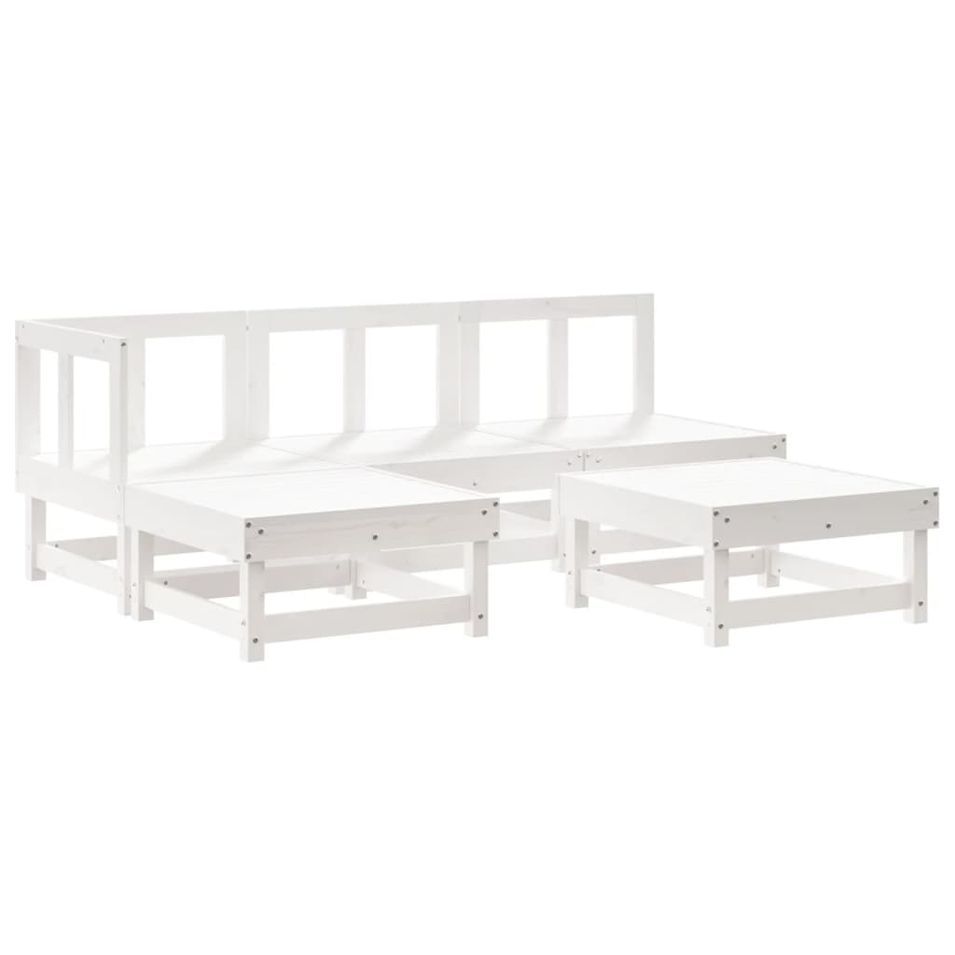 Salon de jardin 5 pcs blanc bois massif de pin - Photo n°1