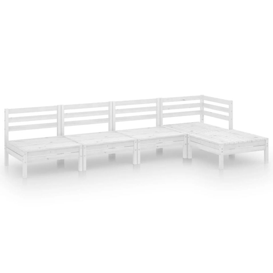 Salon de jardin 5 pcs Bois de pin massif Blanc 3 - Photo n°1