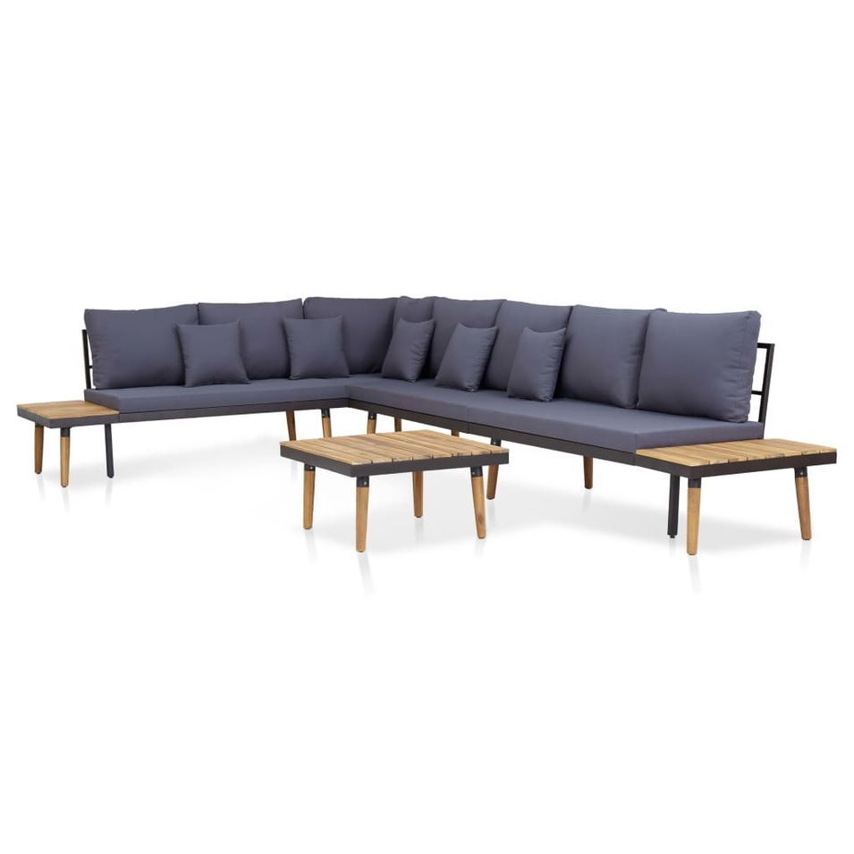 Salon de jardin 5 pcs et coussins Bois d'acacia solide Marron 2 - Photo n°1