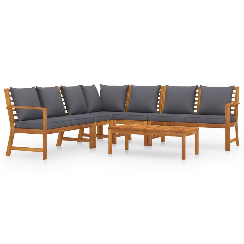 Salon de jardin 6 pcs avec coussin Bois d'acacia solide 2 - Photo n°1