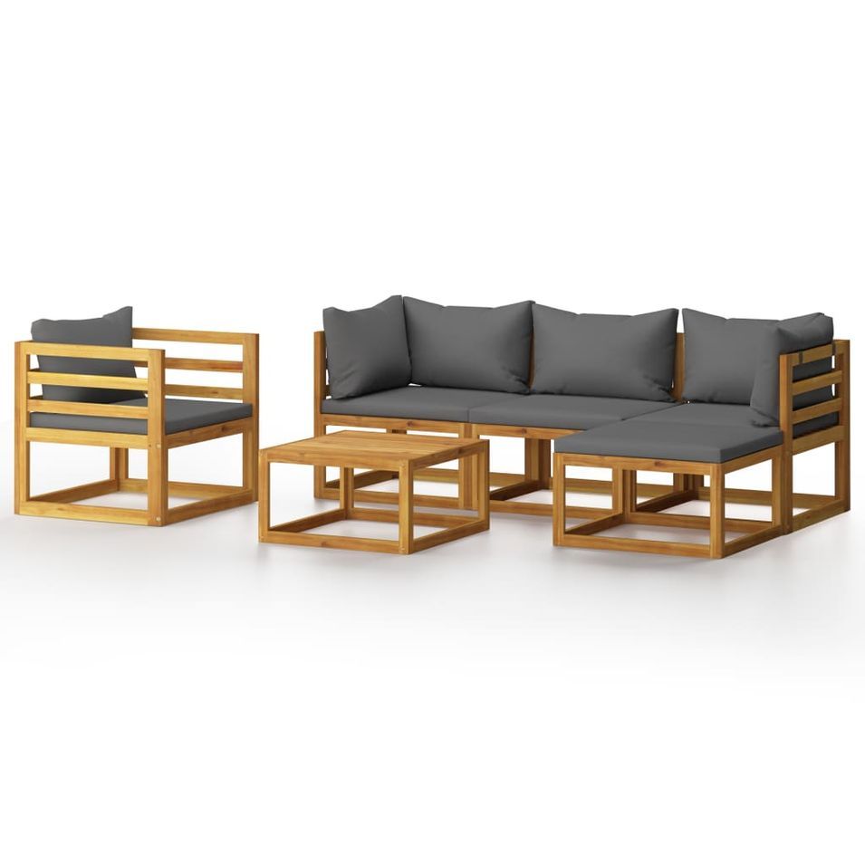 Salon de jardin 6 pcs avec coussin Bois d'acacia solide - Photo n°1