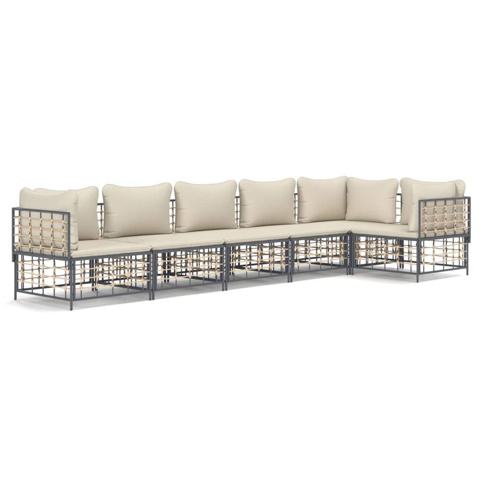 Salon de jardin 6 pcs avec coussins anthracite résine tressée - Photo n°1