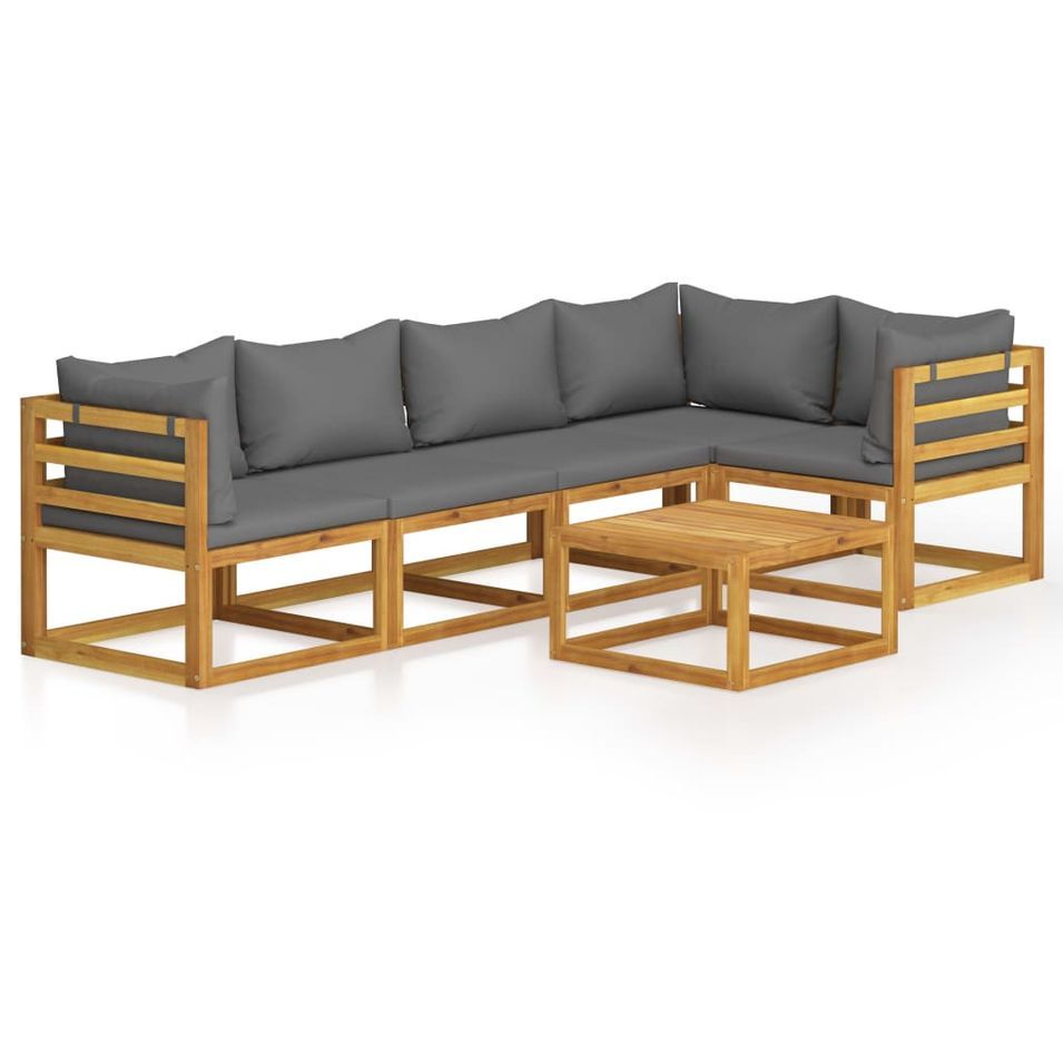 Salon de jardin 6 pcs avec coussins Bois d'acacia solide 12 - Photo n°1