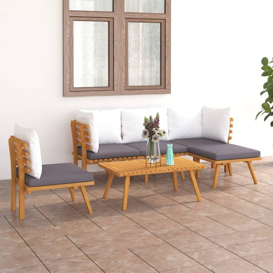 Salon de jardin 6 pcs avec coussins Bois d'acacia solide - Photo n°1