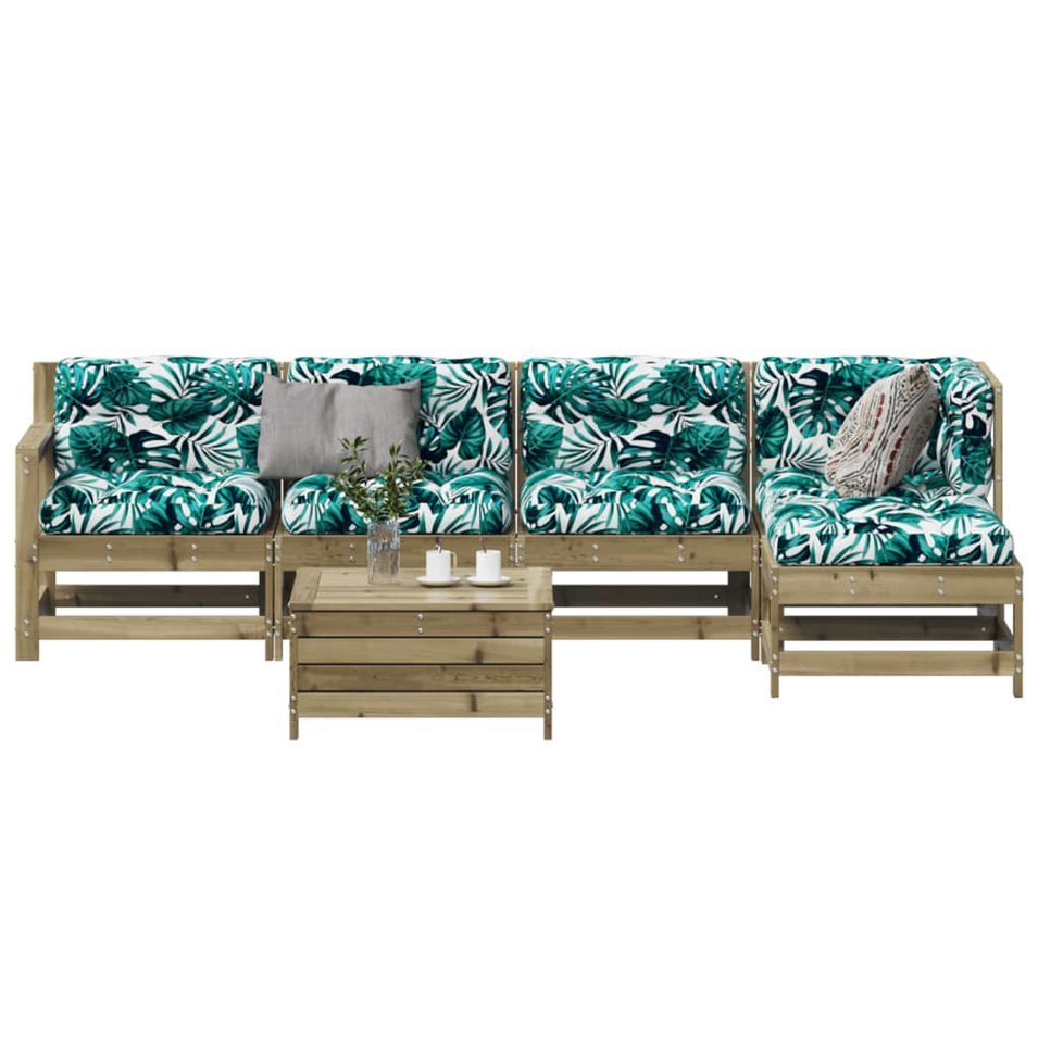 Salon de jardin 6 pcs avec coussins bois de pin imprégné - Photo n°1