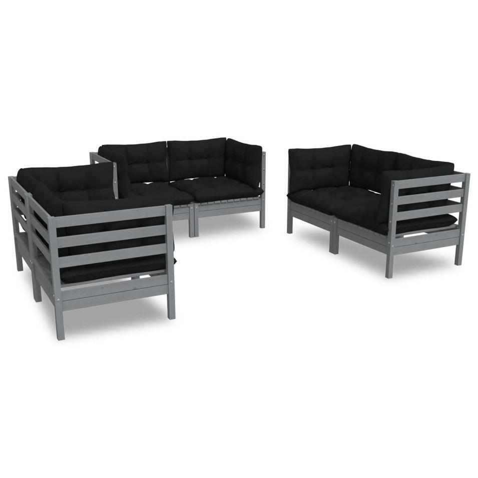 Salon de jardin 6 pcs avec coussins Bois de pin massif 5 - Photo n°1