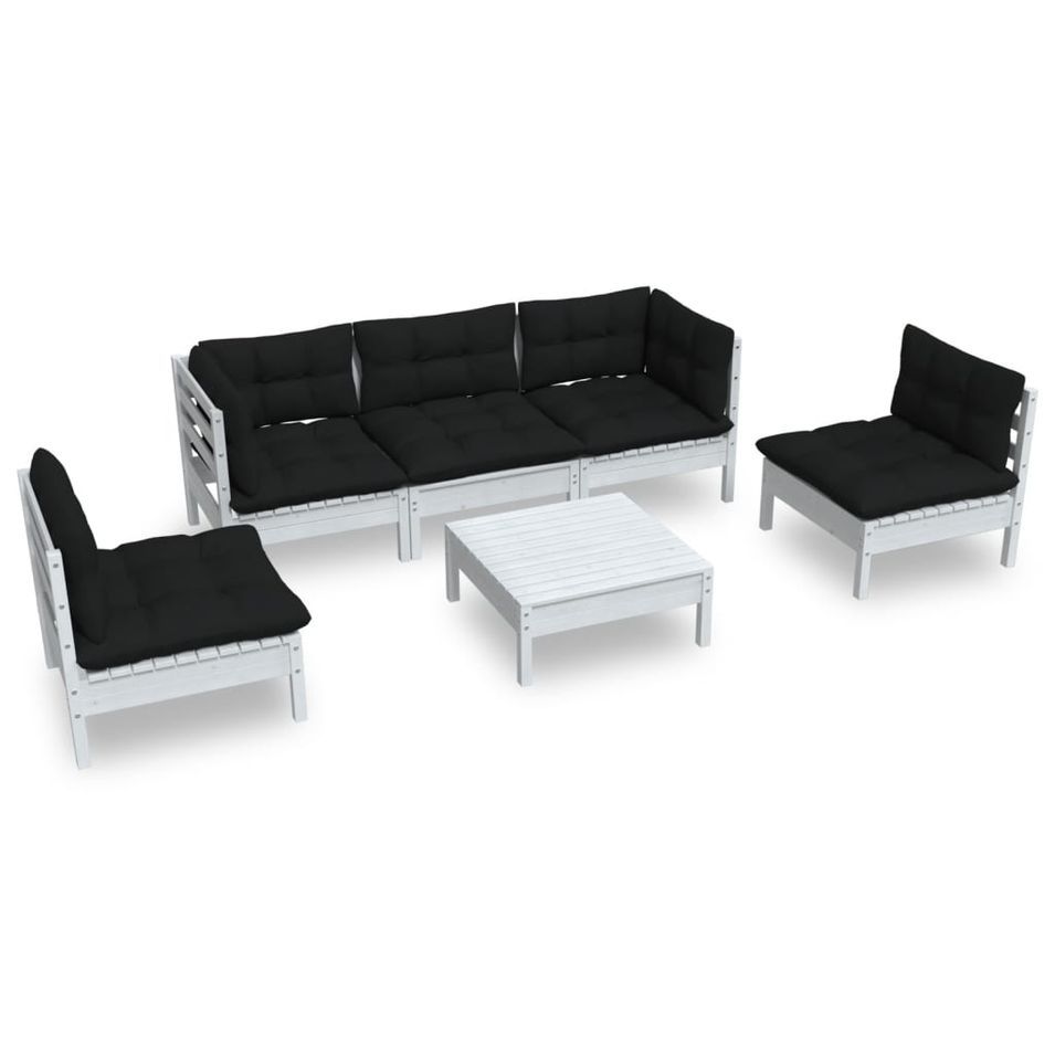 Salon de jardin 6 pcs avec coussins Bois de pin massif - Photo n°1