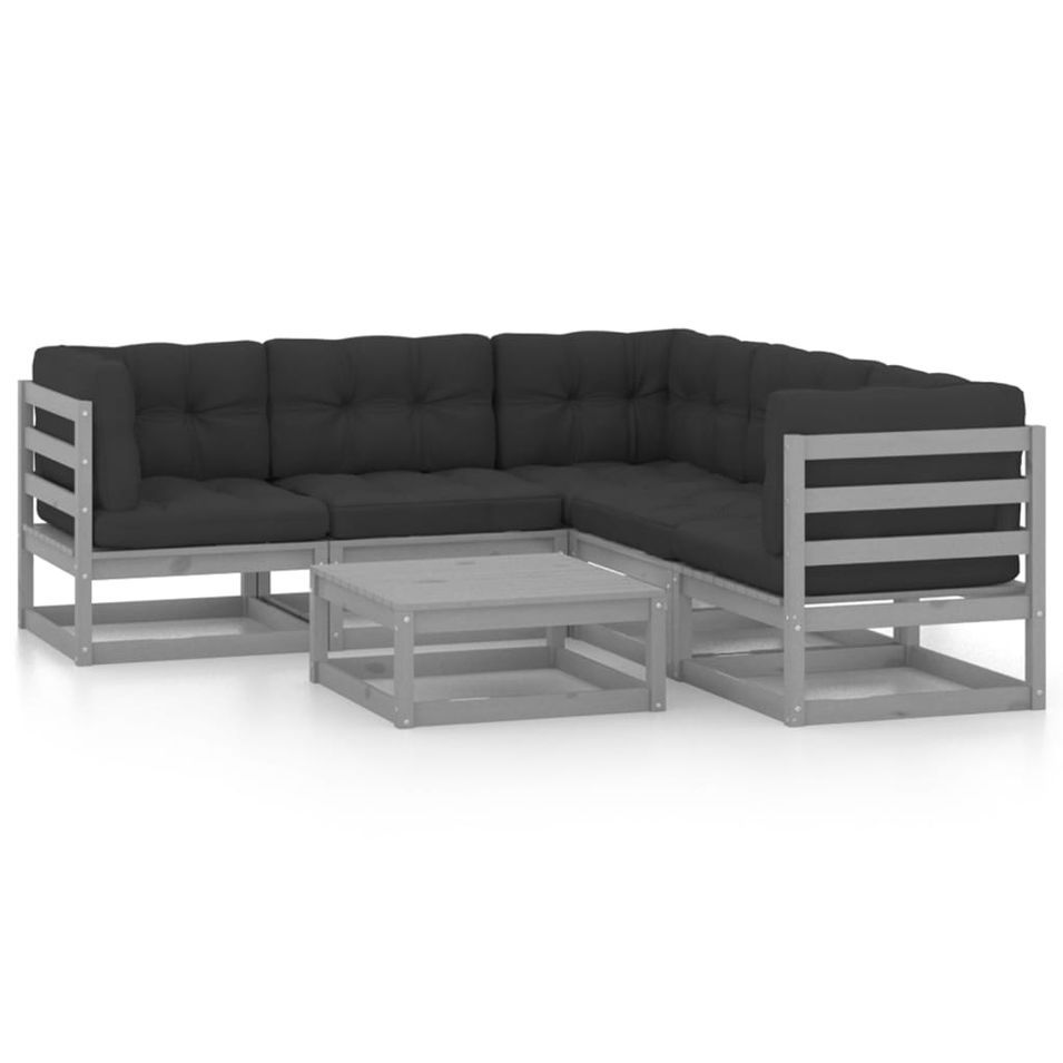 Salon de jardin 6 pcs avec coussins Bois de pin massif 85 - Photo n°1