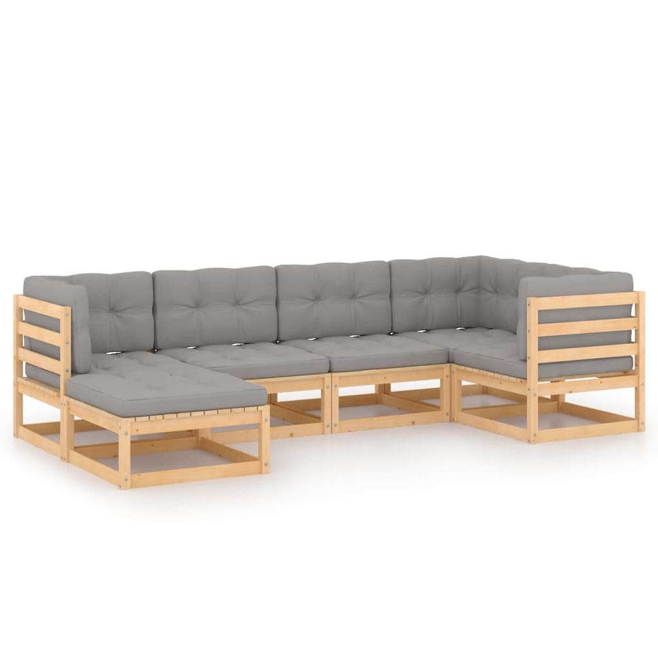 Salon de jardin 6 pcs avec coussins Bois de pin massif 55 - Photo n°1