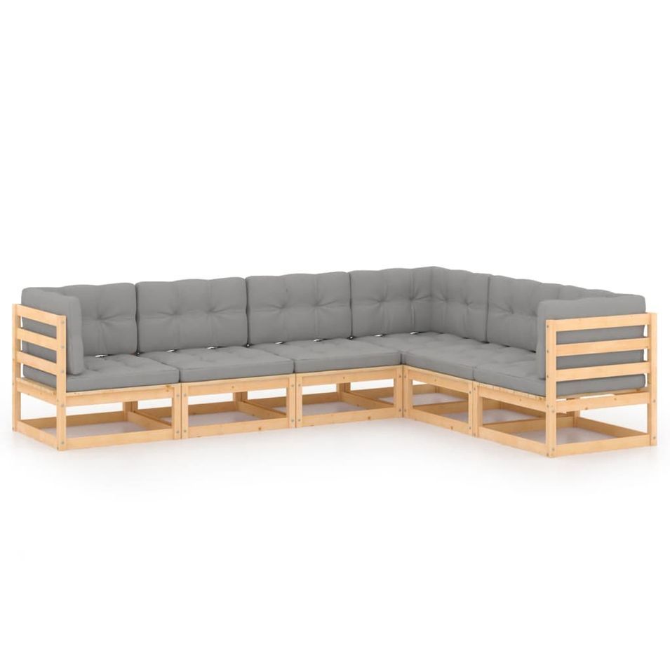 Salon de jardin 6 pcs avec coussins Bois de pin massif 20 - Photo n°1