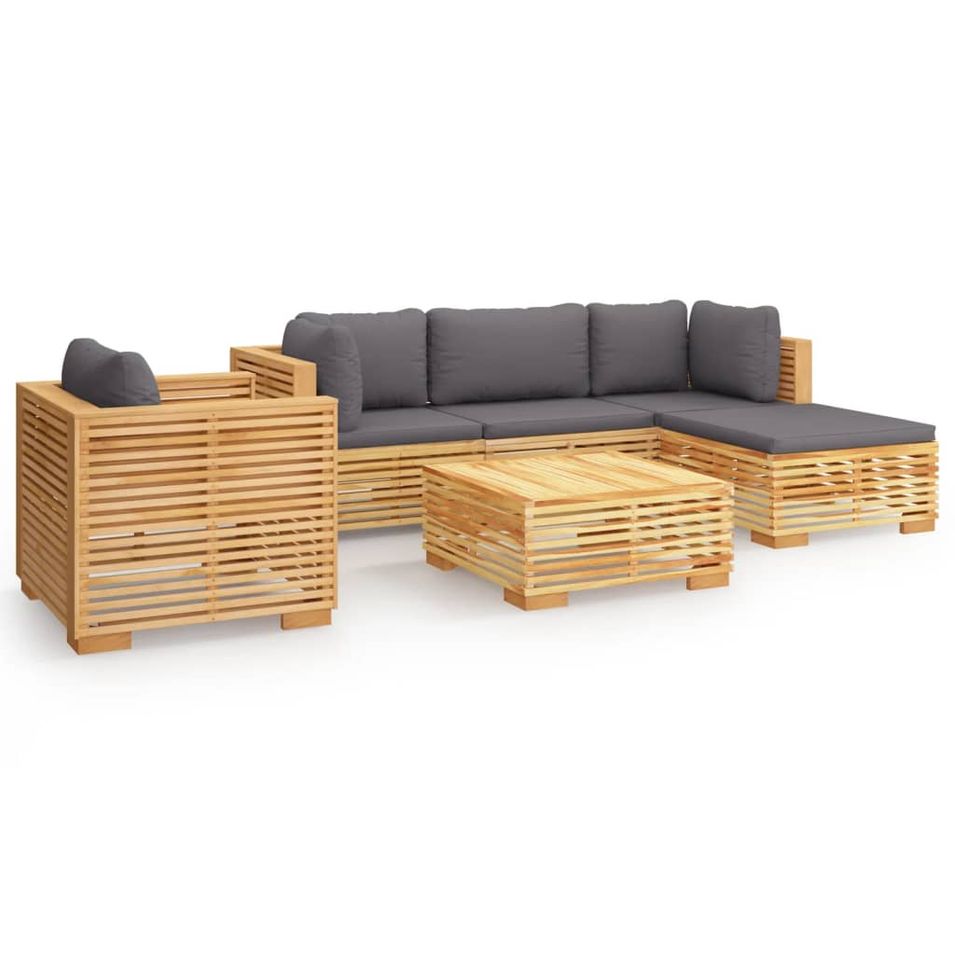 Salon de jardin 6 pcs avec coussins Bois de teck solide - Photo n°1
