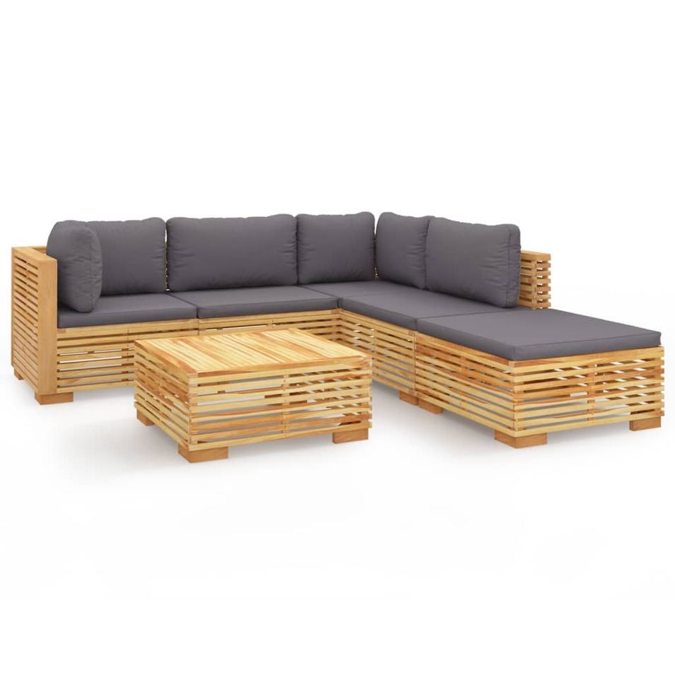 Salon de jardin 6 pcs avec coussins Bois de teck solide - Photo n°1