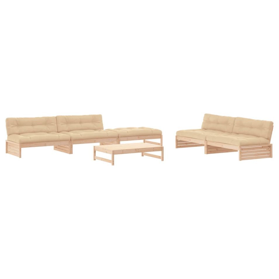 Salon de jardin 6 pcs avec coussins bois massif - Photo n°1