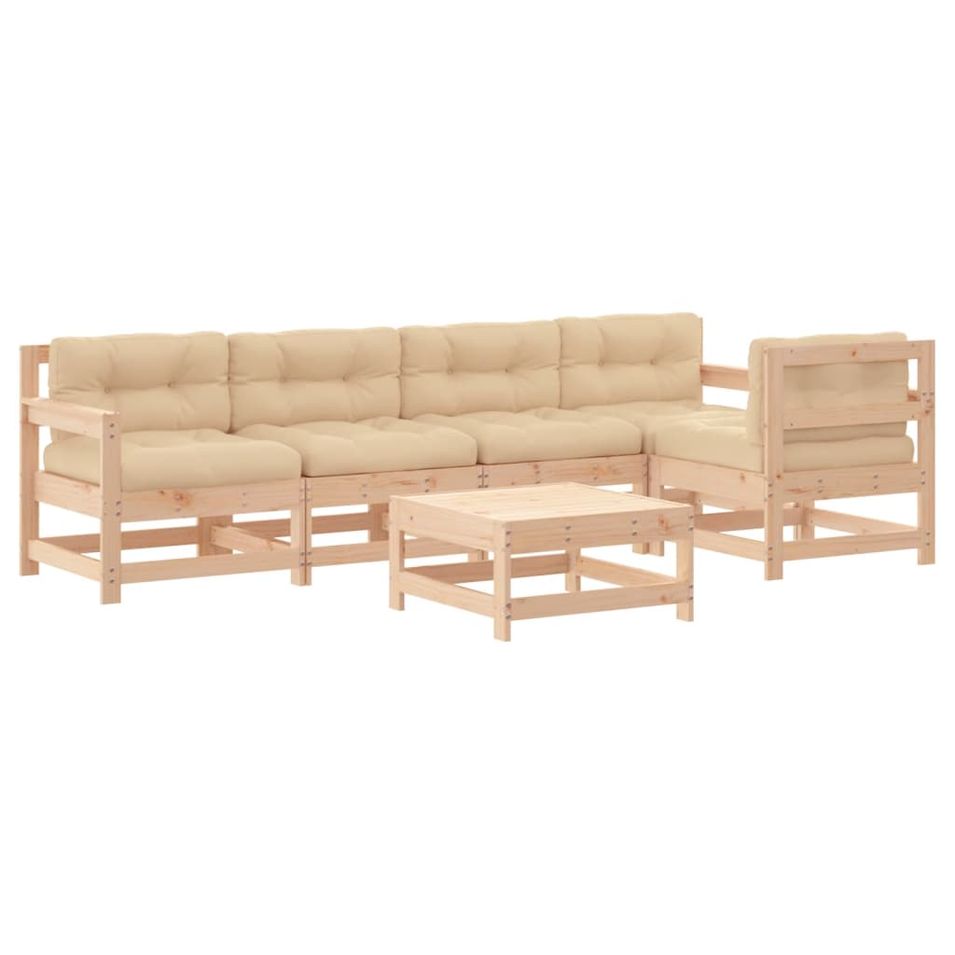 Salon de jardin 6 pcs avec coussins bois massif - Photo n°1