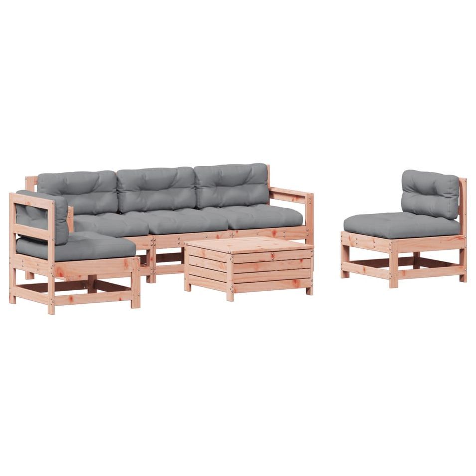Salon de jardin 6 pcs avec coussins bois massif Douglas - Photo n°1