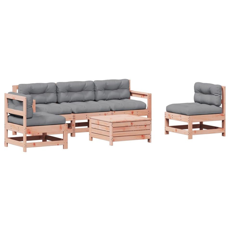 Salon de jardin 6 pcs avec coussins bois massif Douglas - Photo n°1