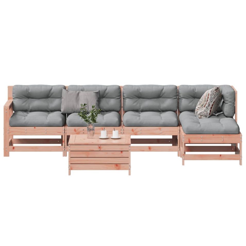 Salon de jardin 6 pcs avec coussins bois massif Douglas - Photo n°1