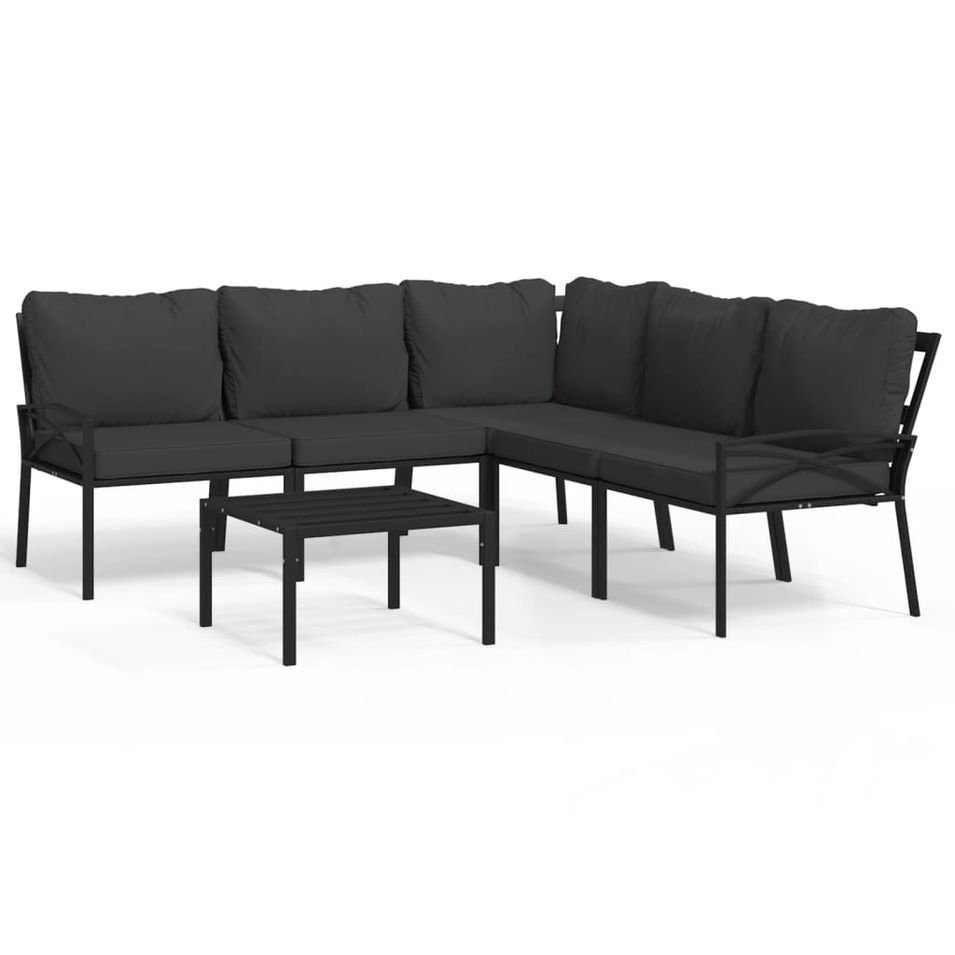 Salon de jardin 6 pcs avec coussins gris acier - Photo n°1