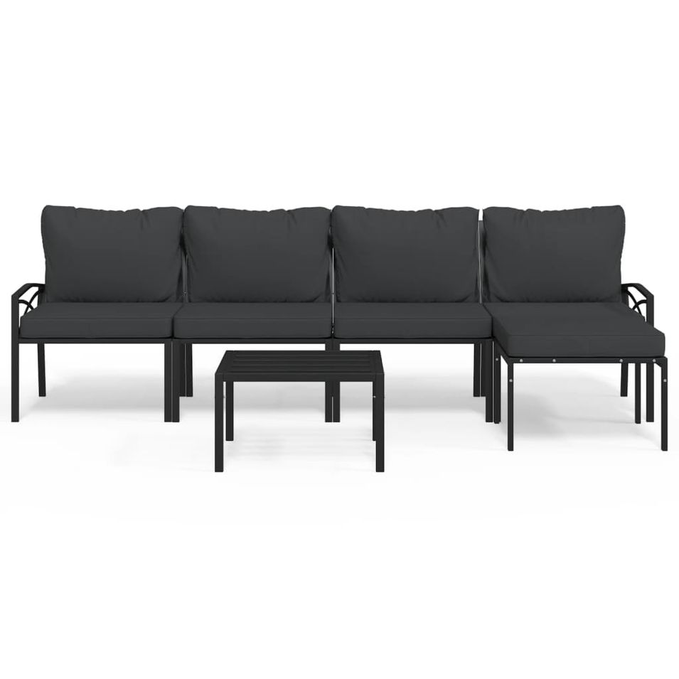 Salon de jardin 6 pcs avec coussins gris acier - Photo n°1