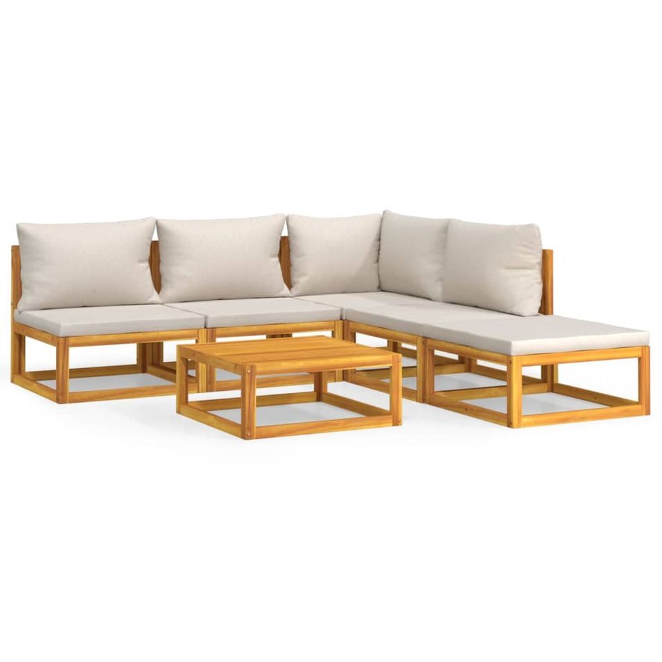 Salon de jardin 6 pcs avec coussins gris clair bois massif - Photo n°1