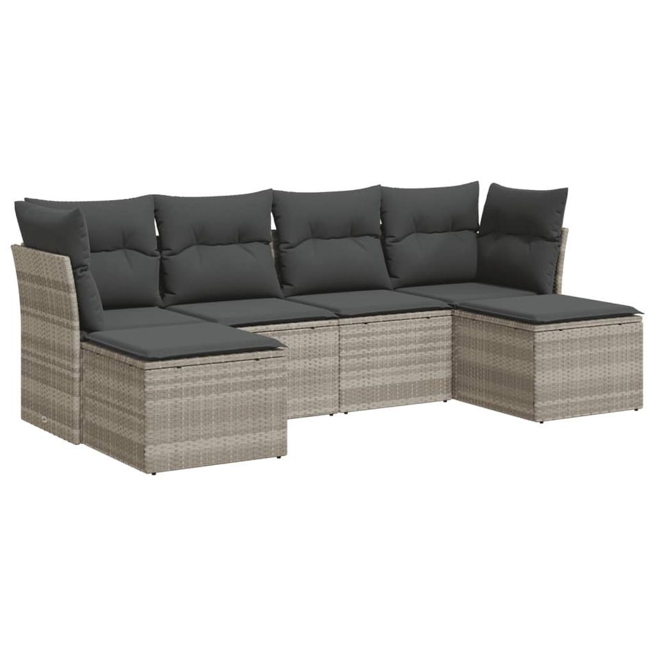 Salon de jardin 6 pcs avec coussins gris clair résine tressée - Photo n°1