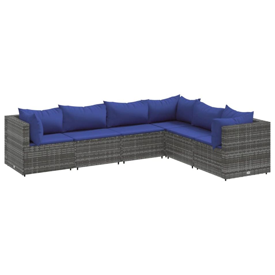 Salon de jardin 6 pcs avec coussins Gris Résine tressée - Photo n°1