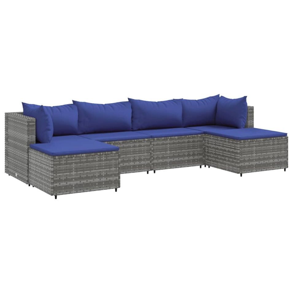 Salon de jardin 6 pcs avec coussins Gris Résine tressée - Photo n°1