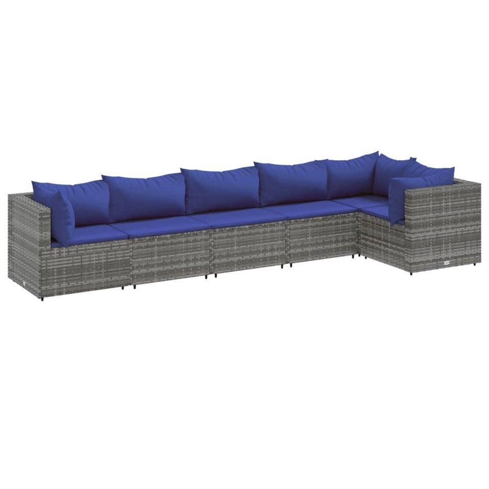 Salon de jardin 6 pcs avec coussins Gris Résine tressée - Photo n°1