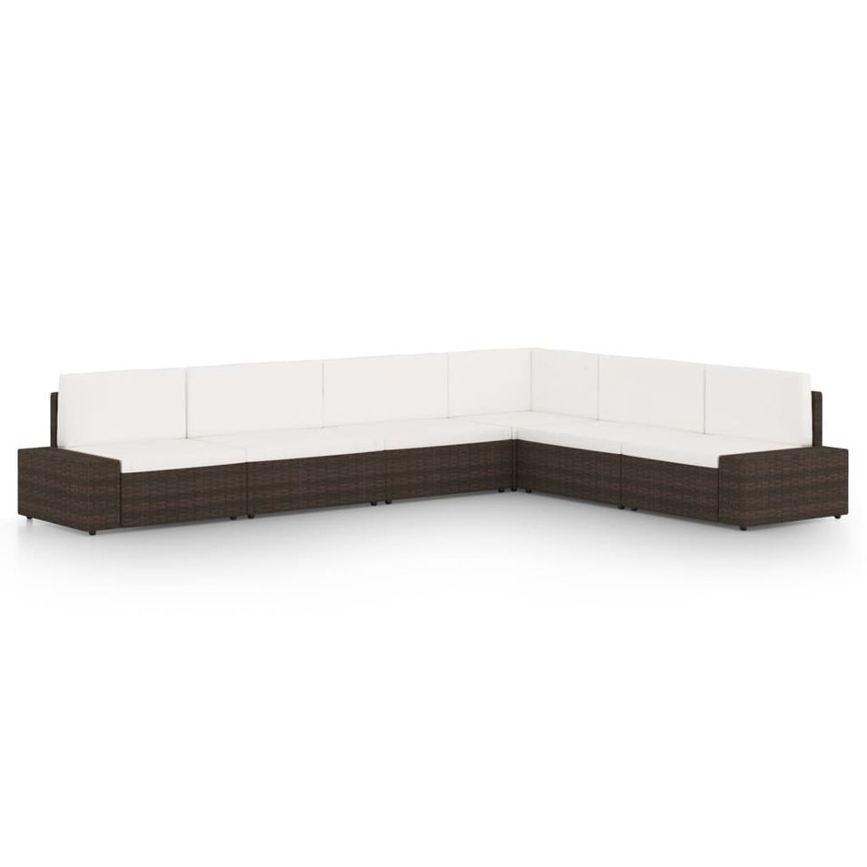 Salon de jardin 6 pcs avec coussins Marron Résine tressée 3 - Photo n°1